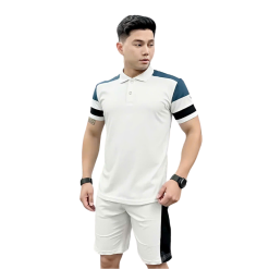 Set Bộ Nam Áo Thun Cổ Bẻ Phối Sọc Màu + Quần Short Thun Thể Thao (Big Size) - SBN141