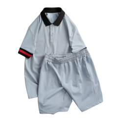 Set Bộ Nam Áo Thun Cổ Bẻ Phối Sọc Tay Áo + Quần Short Thun (Big Size) - SBN142