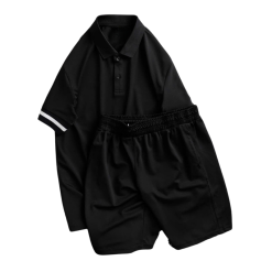 Set Bộ Nam Áo Thun Cổ Bẻ Phối Sọc Tay Áo + Quần Short Thun (Big Size) - SBN142