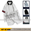 Set Bộ Nam Áo Thun Cổ Bẻ Phối Sọc Tay Áo + Quần Short Thun (Big Size) - SBN142