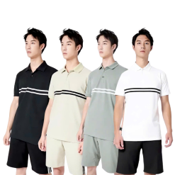 Set Bộ Nam Áo Thun Cổ Bẻ Phối Sọc Trước Ngực + Quần Short Thun (Big Size) - SBN143