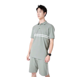 Set Bộ Nam Áo Thun Cổ Bẻ Phối Sọc Trước Ngực + Quần Short Thun (Big Size) - SBN143