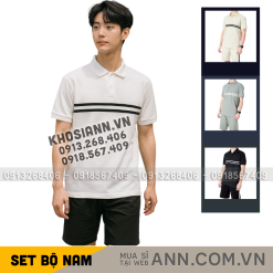 Set Bộ Nam Áo Thun Cổ Bẻ Phối Sọc Trước Ngực + Quần Short Thun (Big Size) - SBN143