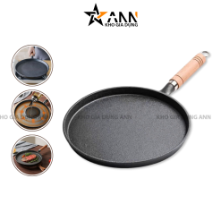 Chảo Gang Tròn Nguyên Khối Cán Gỗ Cao Cấp 20cm - CGTNK01