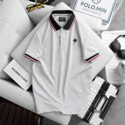 Áo Thun Nam Cổ Bẻ Thêu Logo Con Ngựa Viền Bo Tay Áo Bền Đẹp - CS258