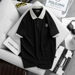 Áo Thun Nam Cổ Bẻ Thêu Logo Hình Con Sói Và Viền Bo Tay Áo (Có Size 3XL) - CS259