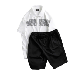 Set Bộ Nam Áo Thun Cổ Bẻ Phối Họa Tiết Trước Ngực + Quần Short Thun Bền Đẹp Big Size - SBN144