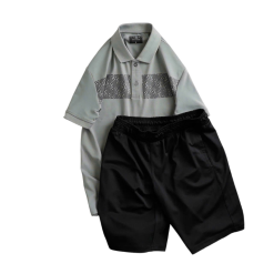 Set Bộ Nam Áo Thun Cổ Bẻ Phối Họa Tiết Trước Ngực + Quần Short Thun Bền Đẹp Big Size - SBN144