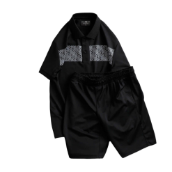 Set Bộ Nam Áo Thun Cổ Bẻ Phối Họa Tiết Trước Ngực + Quần Short Thun Bền Đẹp Big Size - SBN144