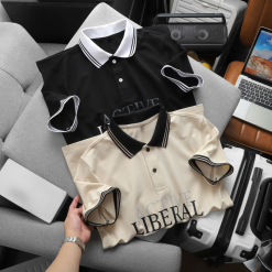 Áo Thun Nam Cổ Bẻ In Chữ Và Phối Sọc Viền Độc Đáo Big Size - CS269