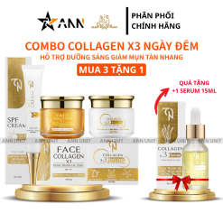 COMBO 5 SAN PHAM Collagen X3 ( FACE NGÀY+ FACE ĐÊM+ CHỐNG NẮNG + SERUM) Mỹ Phẩm Đông Anh - COMBO5SANPHAM