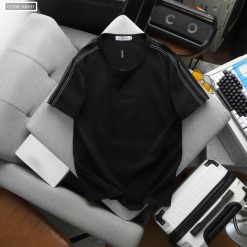 Áo Thun Nam Cổ Tròn Phối Sọc Thêu Logo Trước Ngực Bền Đẹp Có Big Size - AB531