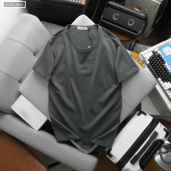 Áo Thun Nam Cổ Tròn Phối Sọc Thêu Logo Trước Ngực Bền Đẹp Có Big Size - AB531