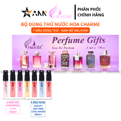 Bộ Dùng Thử Nước Hoa Charme Màu Tím 7 Mẫu (4 Mùi Nam & 3 Mùi Nữ) Dung Tích 3ml/Chai - CHARMEKIT7TIM