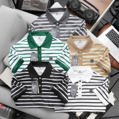 Áo Thun Polo Nam - Áo Thun Nam Phối Sọc Thêu Logo Trước Ngực Trẻ Trung Bigsize - CS278