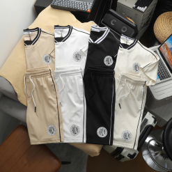 Set Bộ Nam - Set Bộ Áo Thun Nam Cổ Tròn In Logo Trước Ngực & Quần Short Phối Sọc Đen Trẻ Trung Bigsize - SBN145