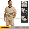 Set Bộ Nam - Set Bộ Áo Thun Nam Cổ Tròn In Logo Trước Ngực & Quần Short Phối Sọc Đen Trẻ Trung Bigsize - SBN145