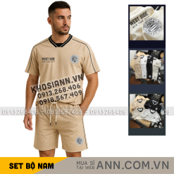 Set Bộ Nam - Set Bộ Áo Thun Nam Cổ Tròn In Logo Trước Ngực & Quần Short Phối Sọc Đen Trẻ Trung Bigsize - SBN145