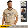 Áo Thun Nam Cổ Tròn Phối Sọc Và In Logo Chữ Bền Đẹp Trước Ngực Có Big Size - CS279