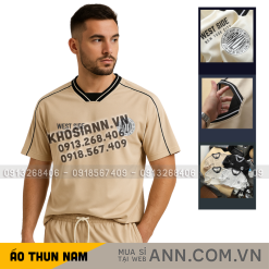 Áo Thun Nam Cổ Tròn Phối Sọc Và In Logo Chữ Bền Đẹp Trước Ngực Có Big Size - CS279