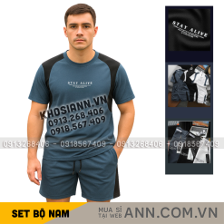 Set Bộ Nam - Set Bộ Áo Thun Nam Cổ Tròn In Chữ Trước Ngực & Quần Short Phối Sọc Màu Cao Cấp Bigsize - SBN146