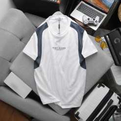 Áo Thun Nam Cổ Tròn Phối Sọc Màu & In Logo Chữ Trước Ngực Có Big Size - AB532