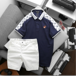 Set Bộ Nam Áo Thun Polo Logo Trước Ngực & Phối Họa Tiết Chữ G & Quần Short Kaki Bền Đẹp Có Big Size - SBN148