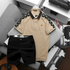 Set Bộ Nam Áo Thun Polo Logo Trước Ngực & Phối Họa Tiết Chữ G & Quần Short Kaki Bền Đẹp Có Big Size - SBN148