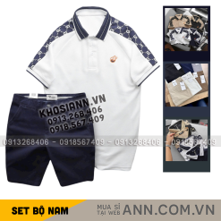 Set Bộ Nam Áo Thun Polo Logo Trước Ngực & Phối Họa Tiết Chữ G & Quần Short Kaki Bền Đẹp Có Big Size - SBN148