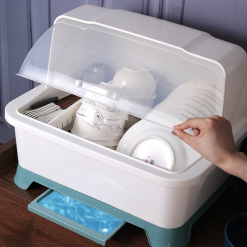 Kệ Úp Chén Đĩa Có Khay Hứng Nước & Nắp Đậy Ngăn Bụi - Rổ Úp Bát Nhựa Cao Cấp - RUC02