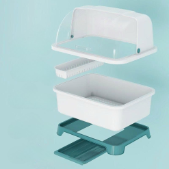 Kệ Úp Chén Đĩa Có Khay Hứng Nước & Nắp Đậy Ngăn Bụi - Rổ Úp Bát Nhựa Cao Cấp - RUC02