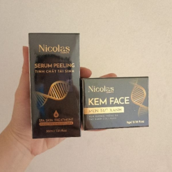 Combo Tái Sinh Nicolas - Serum Peeling 30ml & Kem Face Men Tảo Xanh Collagen 5g - 8938549741158
