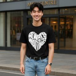 Áo Thun Unisex Cổ Tròn In Chữ Hình Trái Tim Trước Áo Size 40-80kg - AB535