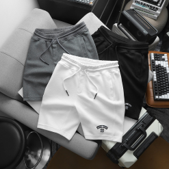 Set Bộ Nam Áo Cổ Tròn Phối Màu Thêu Chữ Trước Ngực & Quần Short Thêu Nổi Logo Chữ Có Big Size - SBN150AB446QB438