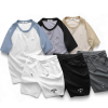 Set Bộ Nam Áo Cổ Tròn Phối Màu Thêu Chữ Trước Ngực & Quần Short Thêu Nổi Logo Chữ Có Big Size - SBN150AB446QB438