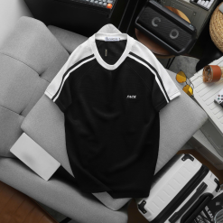 Set Bộ Nam Áo Thun Cổ Tròn Phối Sọc Vai Áo Và Thêu Chữ Pack Trước Ngực + Quần Short Thun Nam Phối Sọc Hai Bên Quần Có Big Size - SBN149