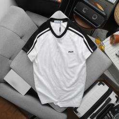 Set Bộ Nam Áo Thun Cổ Tròn Phối Sọc Vai Áo Và Thêu Chữ Pack Trước Ngực + Quần Short Thun Nam Phối Sọc Hai Bên Quần Có Big Size - SBN149