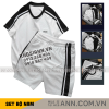 Set Bộ Nam Áo Thun Cổ Tròn Phối Sọc Vai Áo Và Thêu Chữ Pack Trước Ngực + Quần Short Thun Nam Phối Sọc Hai Bên Quần Có Big Size - SBN149
