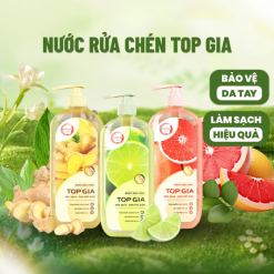 Combo 3 Chai Nước Rửa Chén Top Gia Hương Chanh Tươi - Hương Gừng- Hương Bưởi Hồng 1kg/chai - NRC02