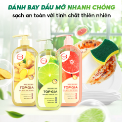 Combo 3 Chai Nước Rửa Chén Top Gia Hương Chanh Tươi - Hương Gừng- Hương Bưởi Hồng 1kg/chai - NRC02