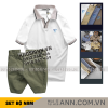 Set Bộ Nam - Áo Thun Nam Polo Cổ Bẻ Thêu Logo Hình Tam Giác Và Quần Short Kaki Co Giãn Phối Nút Cao Cấp (Có Size 36) - SBN153