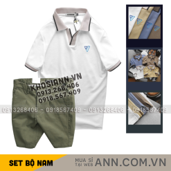 Set Bộ Nam - Áo Thun Nam Polo Cổ Bẻ Thêu Logo Hình Tam Giác Và Quần Short Kaki Co Giãn Phối Nút Cao Cấp (Có Size 36) - SBN153