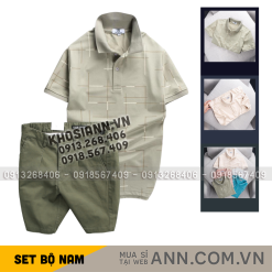 Set Bộ Nam - Áo Thun Nam Polo Phối Hoạ Tiết Kẻ Sọc Và Quần Short Kaki Co Giãn Phối Nút Cao Cấp (Có Size 36) - SBN156