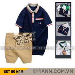 Set Bộ Nam - Áo Thun Nam Polo Cổ Bẻ Cá Sấu Poly Túi Nhỏ Thêu Logo Và Quần Short Kaki Co Giãn Phối Nút Cao Cấp (Có Size 36) - SBN159