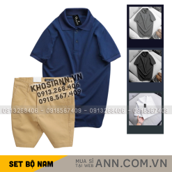 Set Bộ Nam - Áo Thun Nam Polo Cổ Bẻ Màu Trơn Đơn Giản Và Quần Short Kaki Co Giãn Phối Nút Cao Cấp (Có Size 36) - SBN162