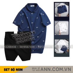 Set Bộ Nam - Áo Thun Nam Polo Cổ Bẻ In Họa Tiết Đơn Giản Thun Cá Sấu Poly Và Quần Short Kaki Co Giãn Phối Nút Cao Cấp (Có Size 36) - SBN163