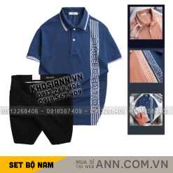 Set Bộ Nam - Áo Thun Nam Polo Cổ Bẻ Vải Cá Sấu Poly Phối Họa Tiết Sọc Và Quần Short Kaki Co Giãn Phối Nút Cao Cấp (Có Size 36) - SBN164