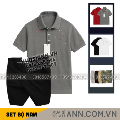 Set Bộ Nam - Áo Thun Nam Polo Cổ Bẻ Thêu Cá Mập Trước Ngực Và Quần Short Kaki Co Giãn Phối Nút Cao Cấp (Có Size 36) - SBN170