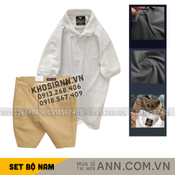 Set Bộ Nam - Áo Thun Nam Polo Cổ Bẻ Thêu Chữ Trước Ngực Cao Cấp Và Quần Short Kaki Co Giãn Phối Nút Cao Cấp (Có Size 36) - SBN171