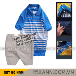 Set Bộ Nam - Áo Thun Nam Polo Cổ Bẻ Phối Sọc Trắng Bền Đẹp Và Quần Short Kaki Co Giãn Phối Nút Cao Cấp (Có Size 36) - SBN172